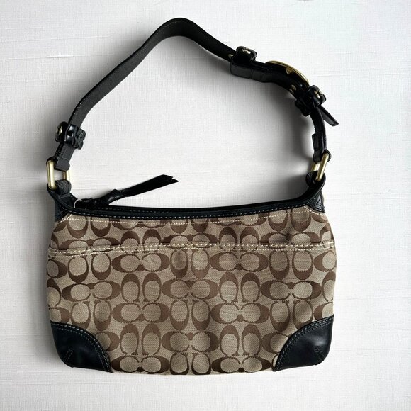 Y2K Coach Bleeker Hobo 11431, Black Tan Signature Canvas Shoulder Bag - Picture 3 of 16